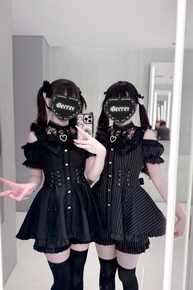 Virtual Paradise ~Candle Elegy~ Jirai Kei Kuro Stripes Set