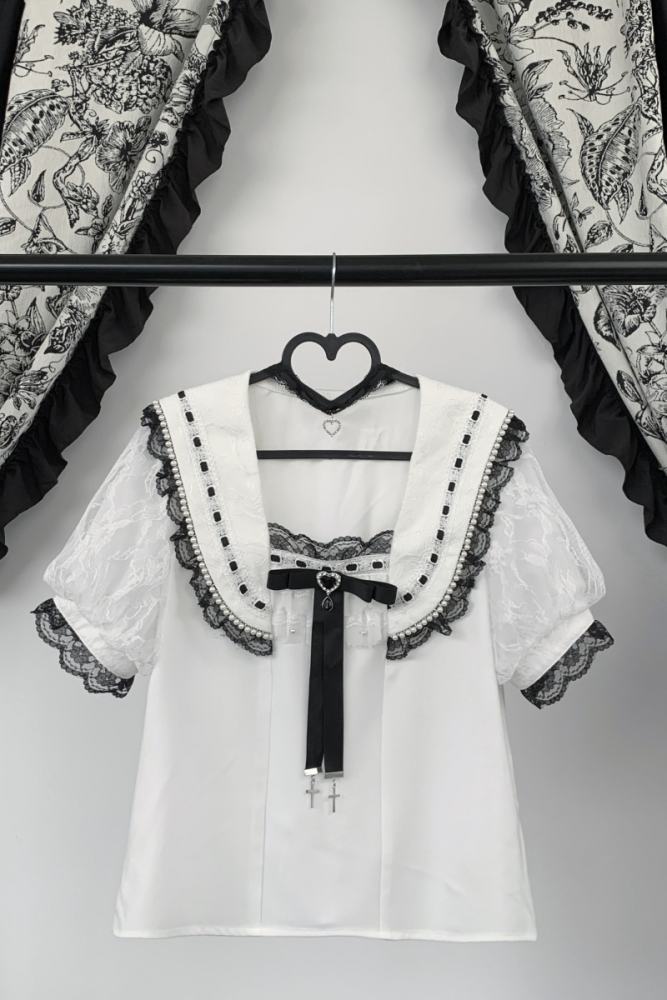 Virtual Paradise Lacework Sailor Collar Jirai Kei Blouse