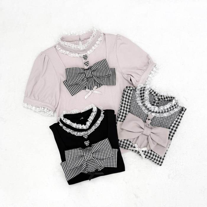 Nekura Lace Bow High Neck Jirai Kei Top 3 Colors