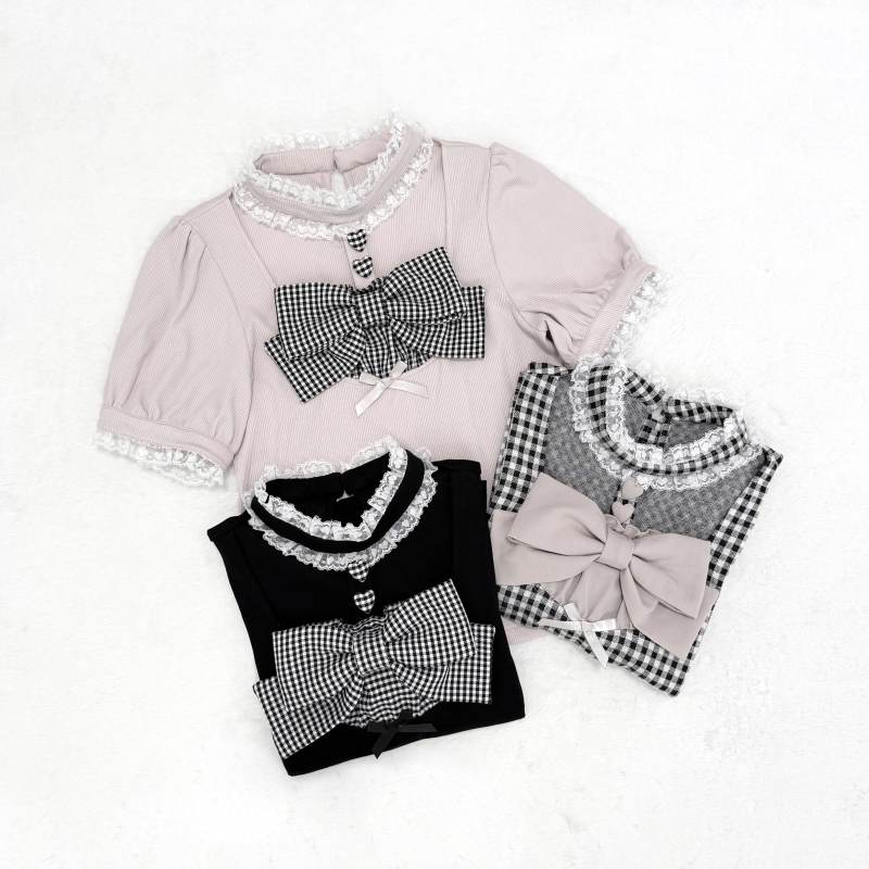Nekura Lace Bow High Neck Jirai Kei Top 3 Colors