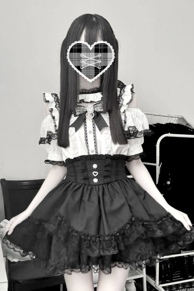 Virtual Paradise Japanese Lacework Jirai Kei Blouse and Skirt
