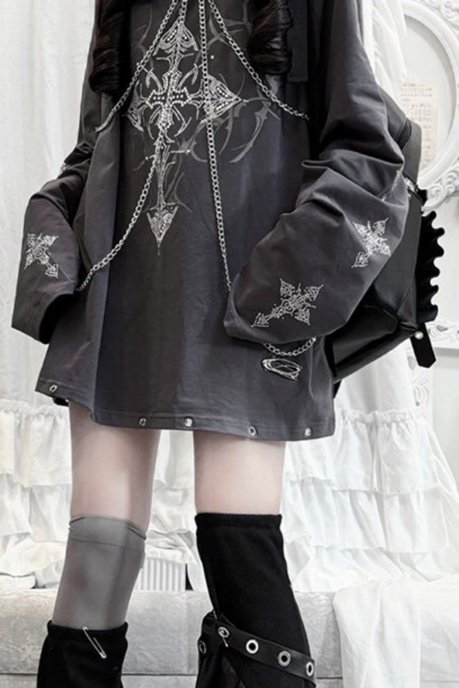 AO Space Cross Prints Jirai Kei Long Sleeve T-shirt