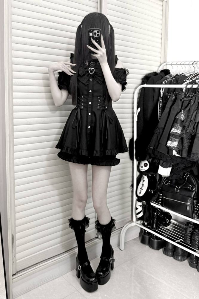 Virtual Paradise ~Candle Elegy~ Jirai Kei Kuro Stripes Set