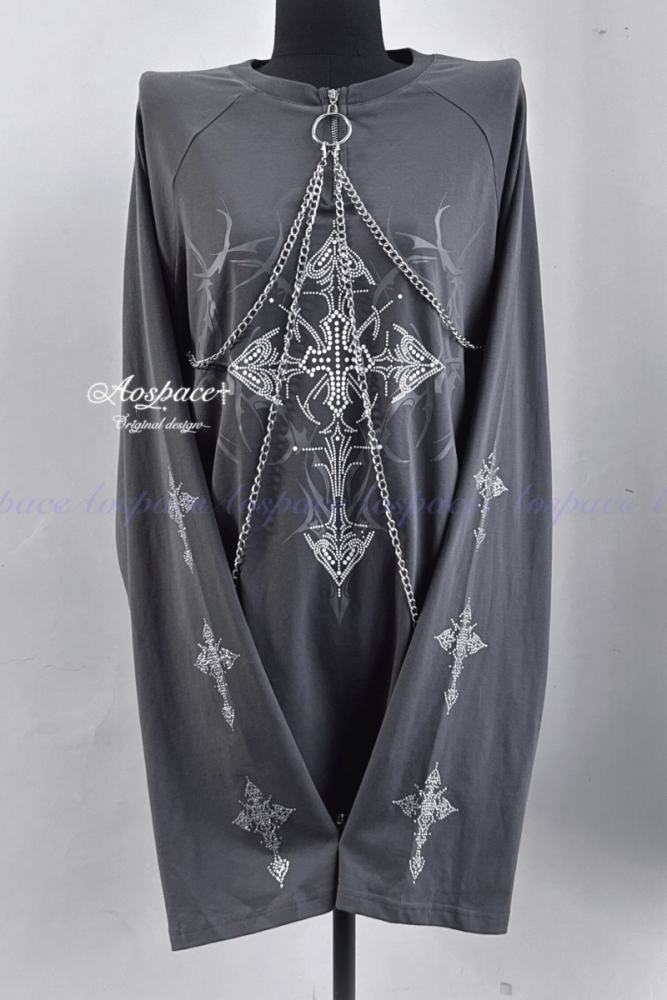 AO Space Cross Prints Jirai Kei Long Sleeve T-shirt