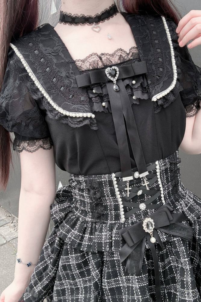 Virtual Paradise Lacework Sailor Collar Jirai Kei Blouse