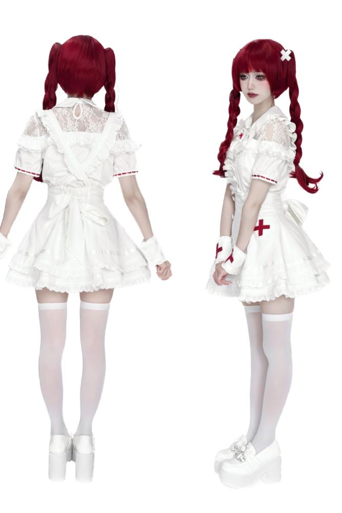 Lost Heart Nurse Pink White Jirai Kei Blouse and Skirt