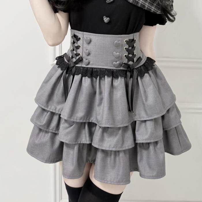 Nekura High Waist Jirai Kei Black Grey Skirt