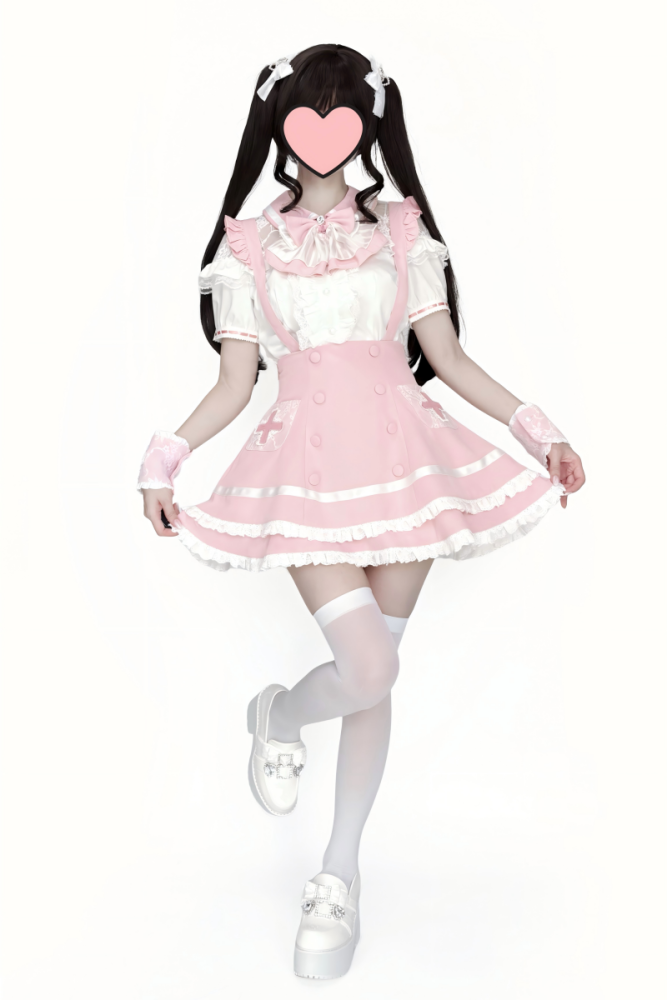 Lost Heart Nurse Pink White Jirai Kei Blouse and Skirt