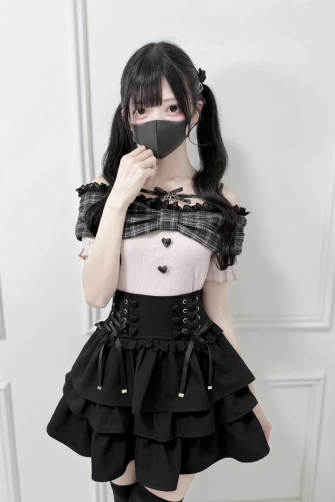 Nekura High Waist Jirai Kei Black Grey Skirt