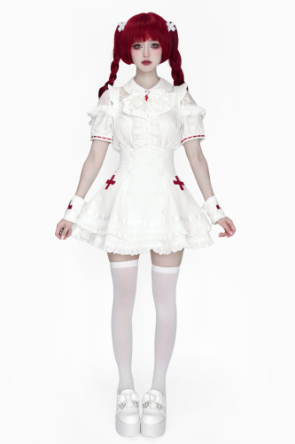 Lost Heart Nurse Pink White Jirai Kei Blouse and Skirt