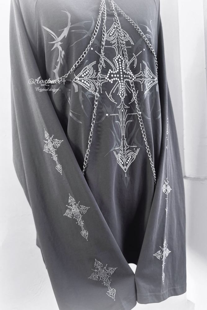 AO Space Cross Prints Jirai Kei Long Sleeve T-shirt
