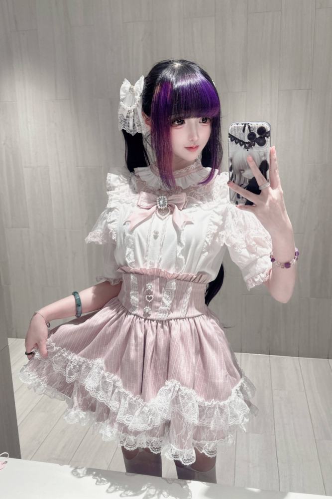 Virtual Paradise Japanese Lacework Jirai Kei Blouse and Skirt