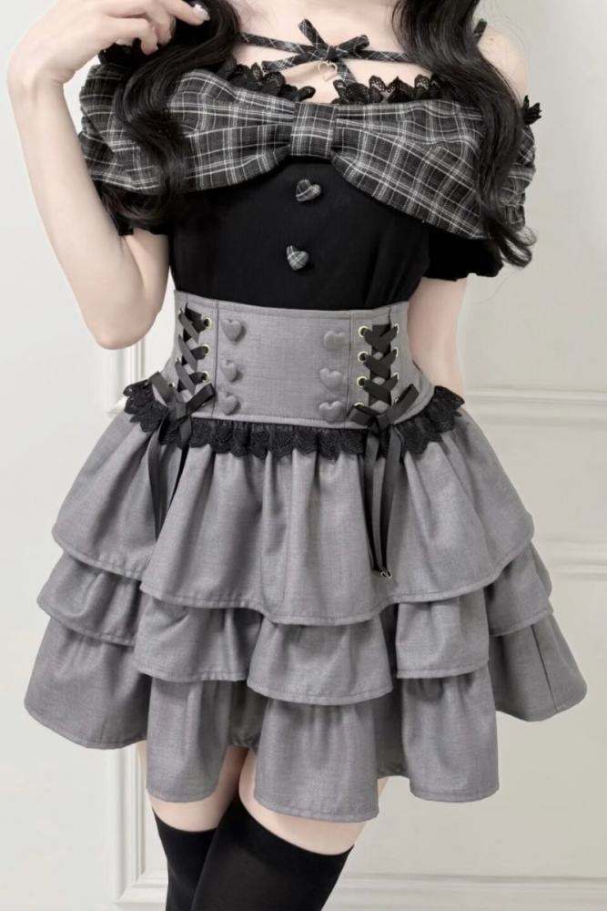 Nekura High Waist Jirai Kei Black Grey Skirt