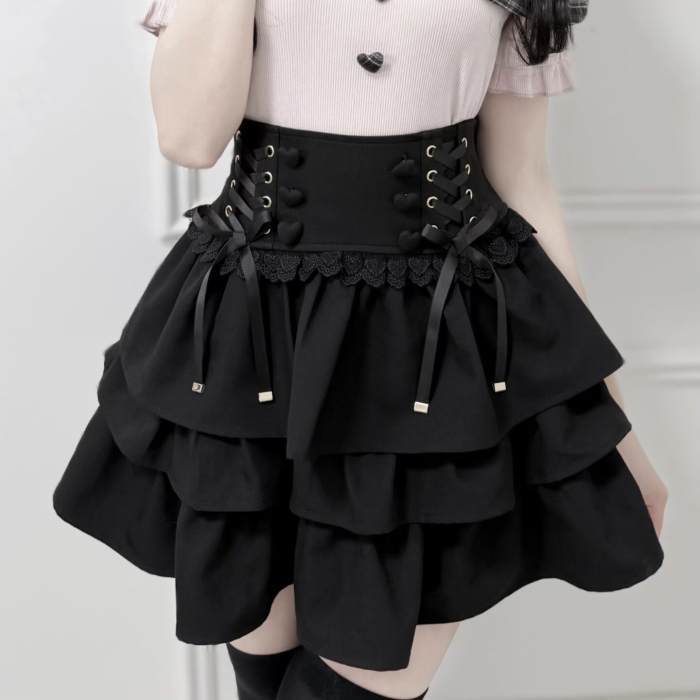 Nekura High Waist Jirai Kei Black Grey Skirt