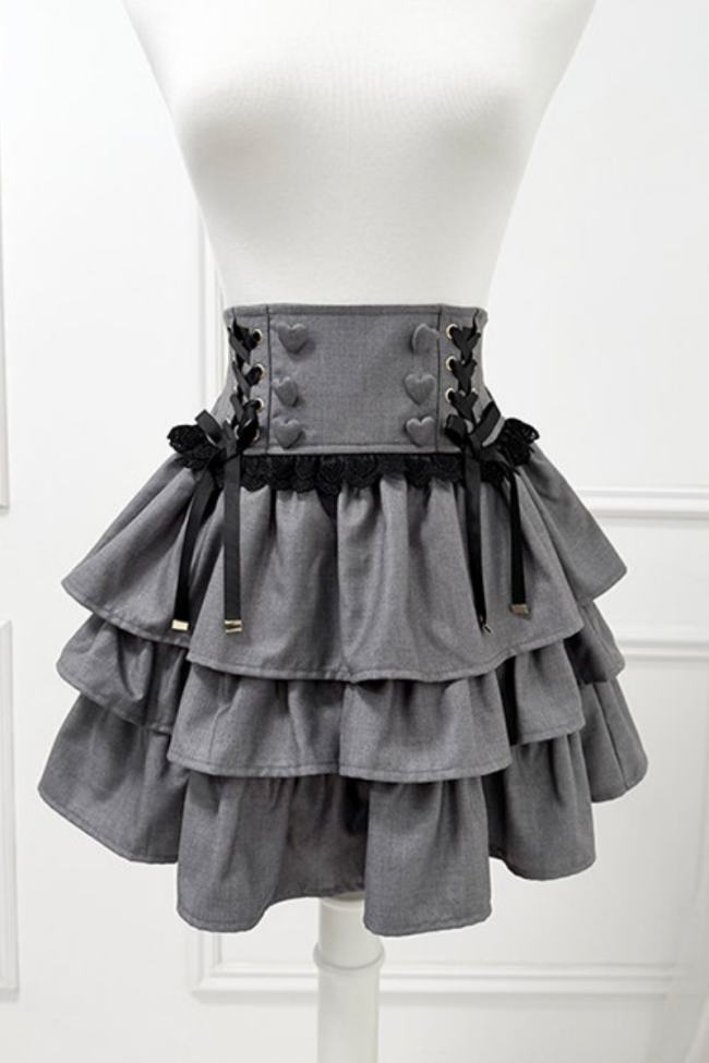Nekura High Waist Jirai Kei Black Grey Skirt