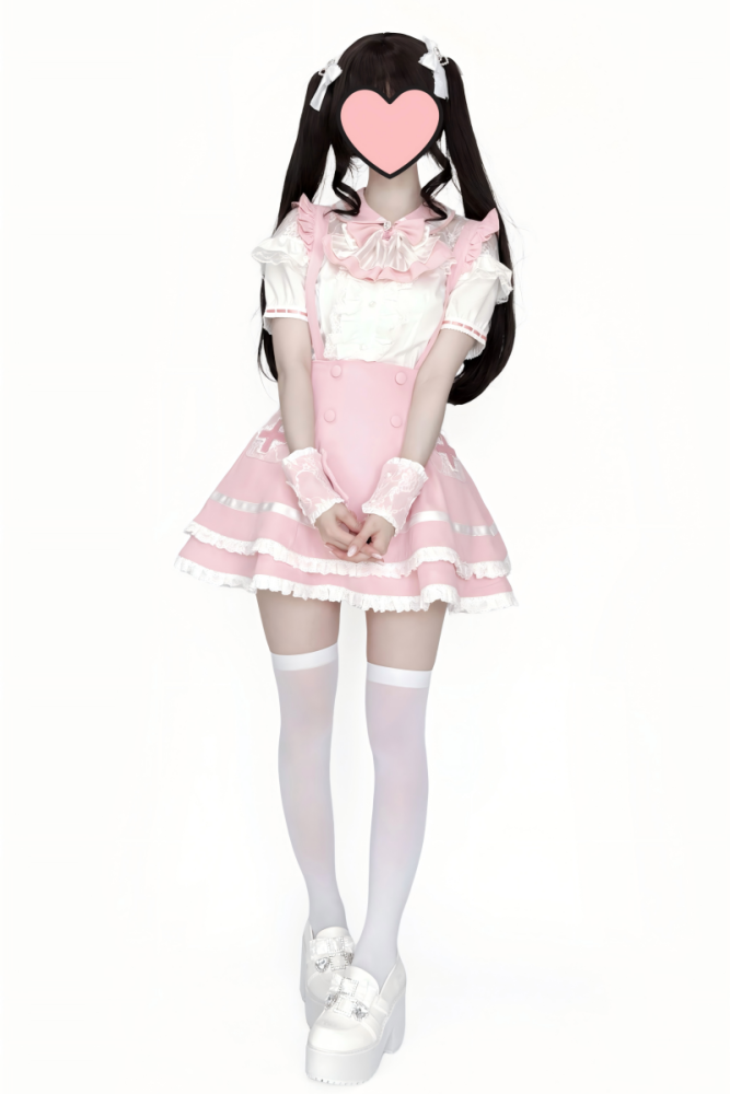 Lost Heart Nurse Pink White Jirai Kei Blouse and Skirt