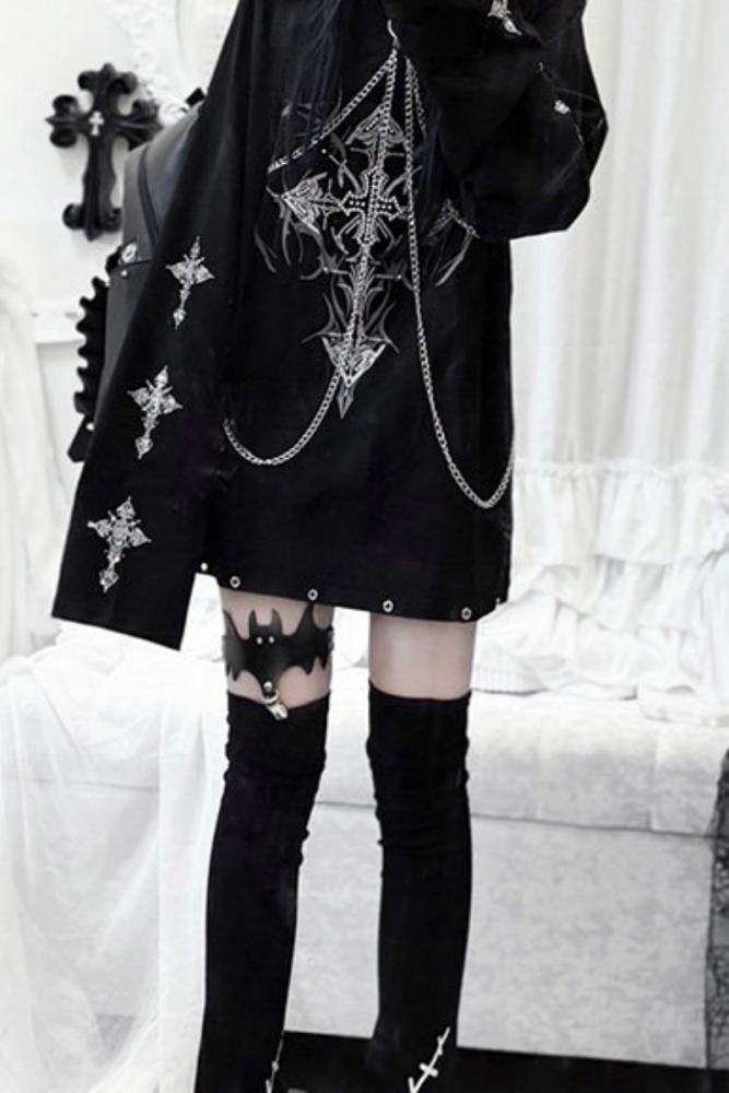 AO Space Cross Prints Jirai Kei Long Sleeve T-shirt