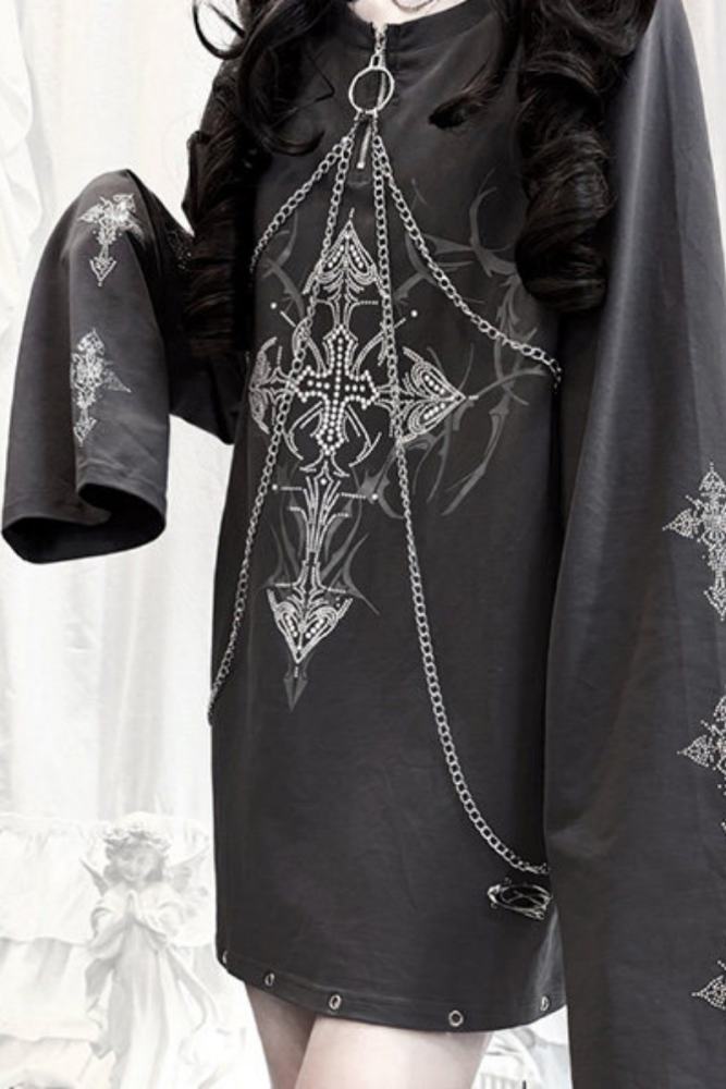 AO Space Cross Prints Jirai Kei Long Sleeve T-shirt