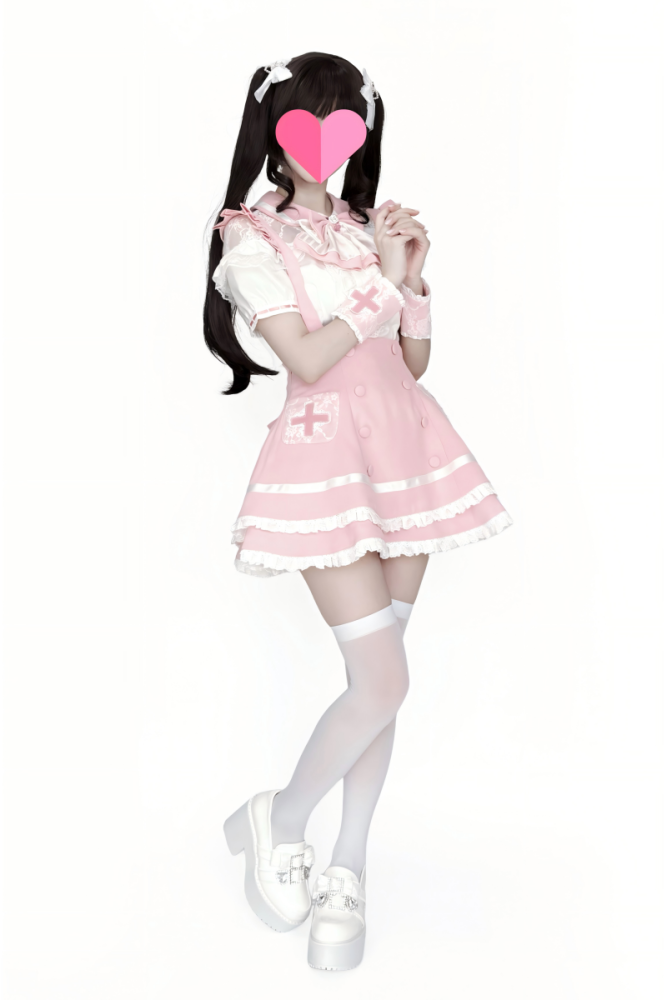 Lost Heart Nurse Pink White Jirai Kei Blouse and Skirt