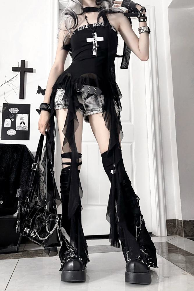 Rabbit Killer Punk Style Strapless Top with Irregular Tassels