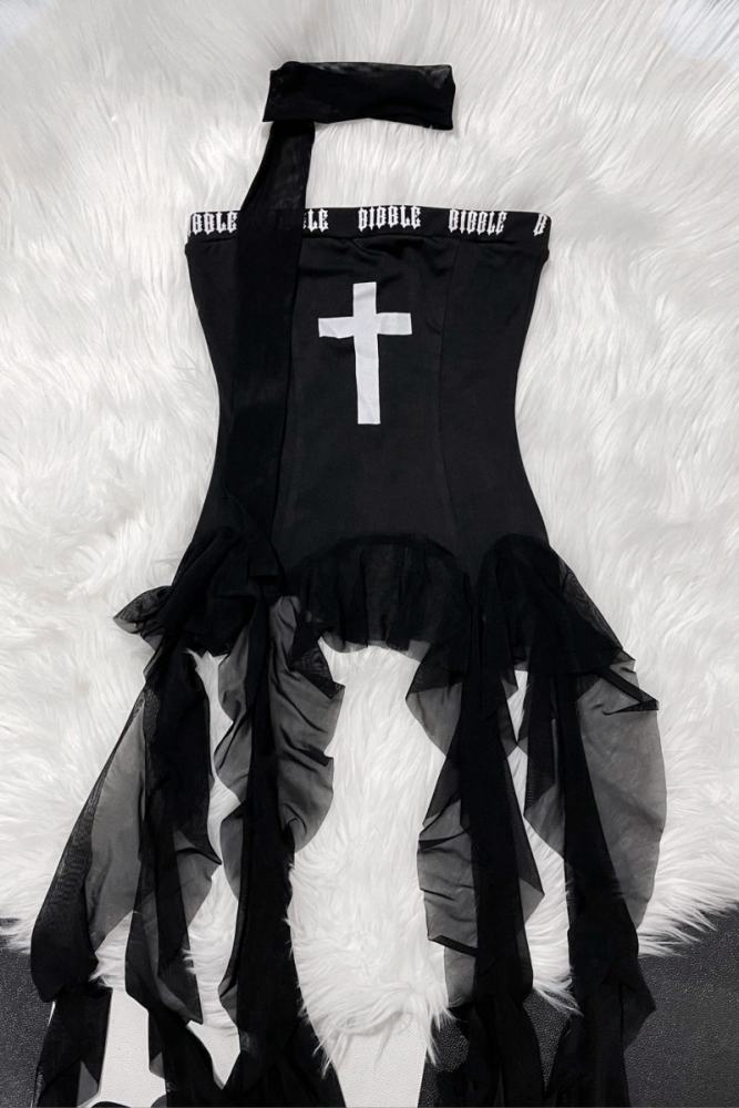 Rabbit Killer Punk Style Strapless Top with Irregular Tassels