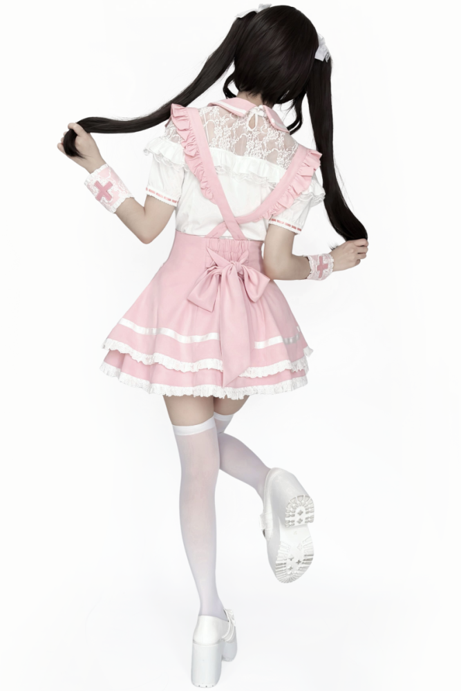 Lost Heart Nurse Pink White Jirai Kei Blouse and Skirt