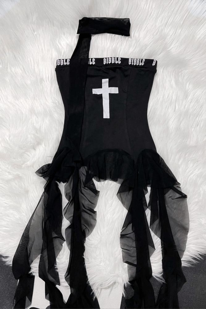 Rabbit Killer Punk Style Strapless Top with Irregular Tassels