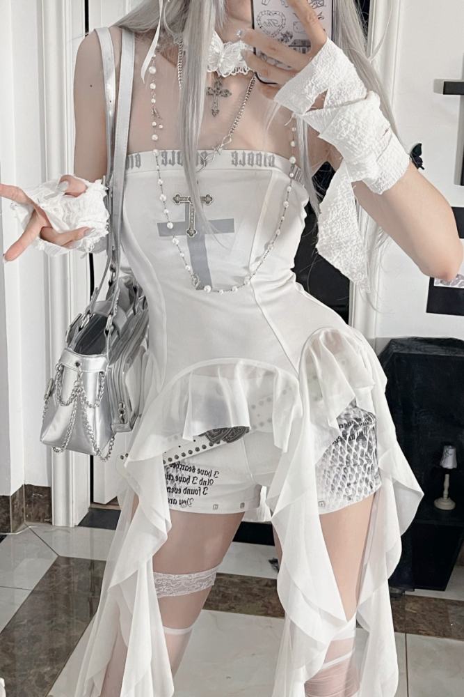 Rabbit Killer Punk Style Strapless Top with Irregular Tassels
