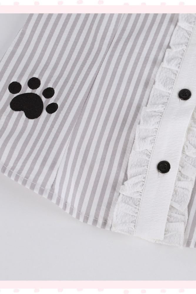 Serendipity ~Grey Kitty~ Retro Girly Stripes Blouse and Skirt