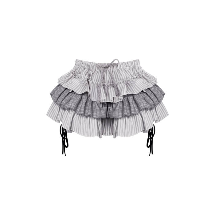 Serendipity ~Grey Kitty~ Retro Girly Stripes Blouse and Skirt
