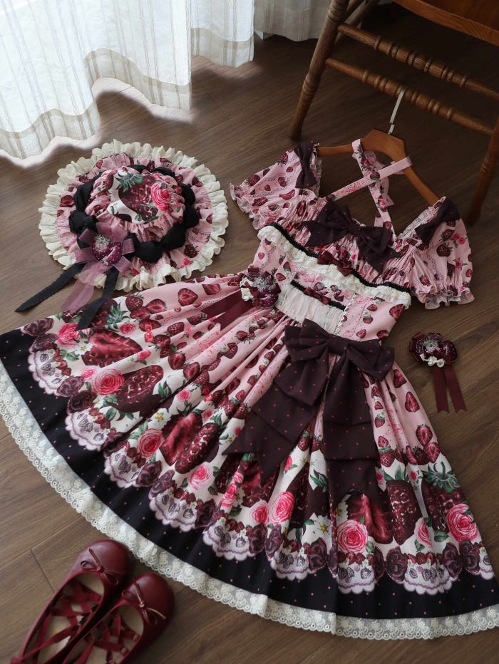 Whispering Isle ~Rotten Berry Fairy Tale~ Gothic Lolita Cotton OP JSK and Blouse