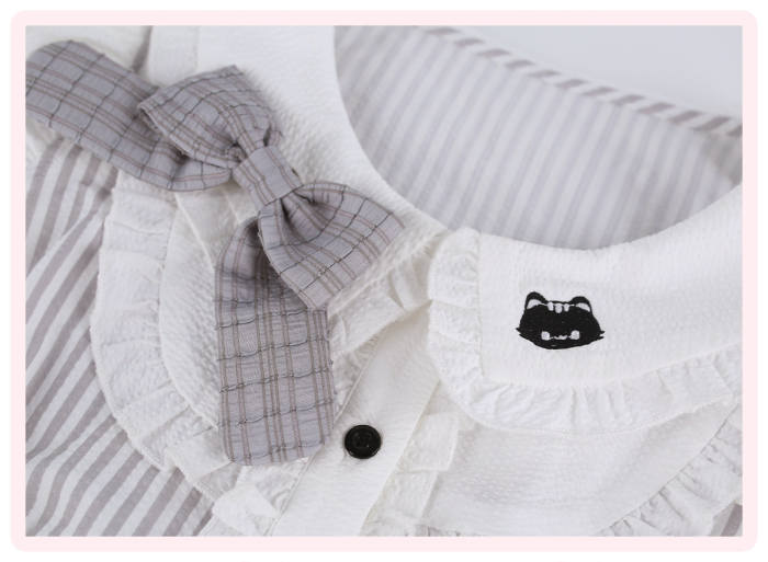 Serendipity ~Grey Kitty~ Retro Girly Stripes Blouse and Skirt