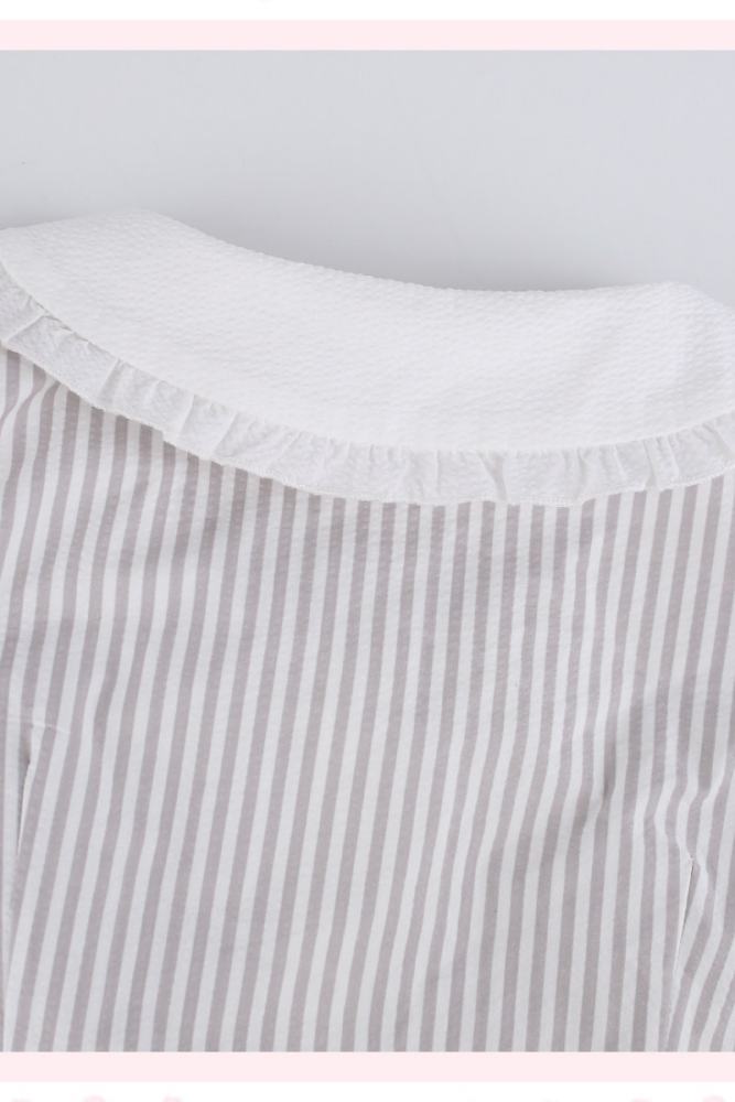 Serendipity ~Grey Kitty~ Retro Girly Stripes Blouse and Skirt