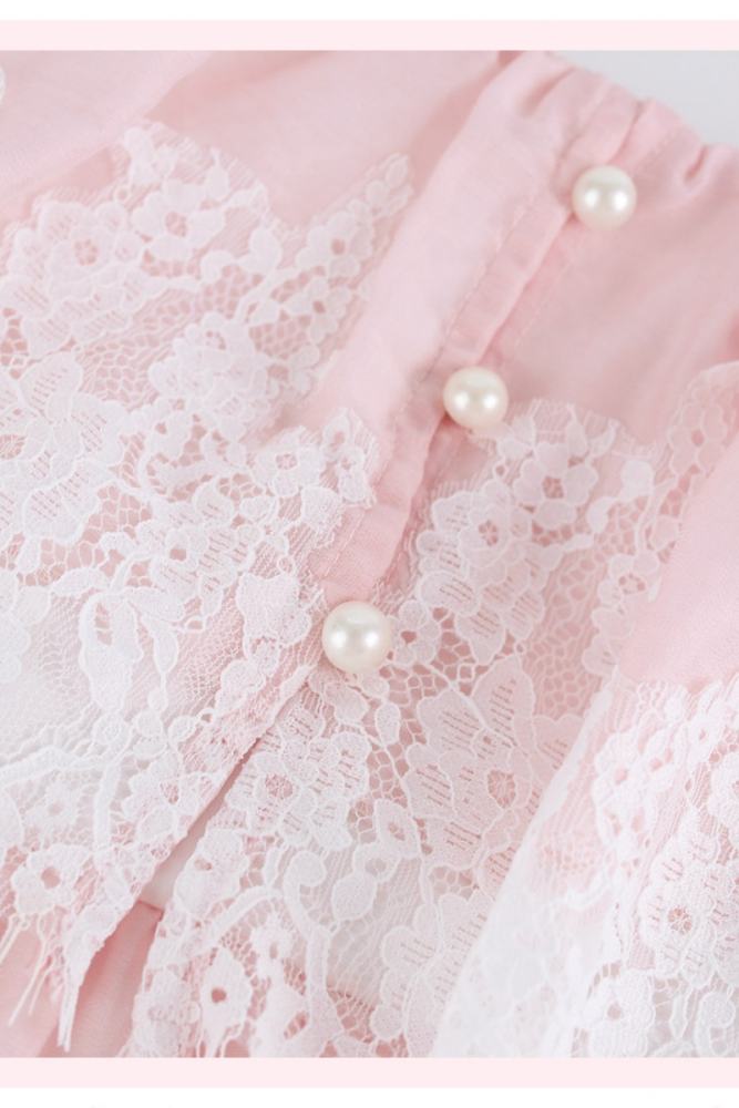 Serendipity Lacework Square Collar Retro Girly Pink Dress