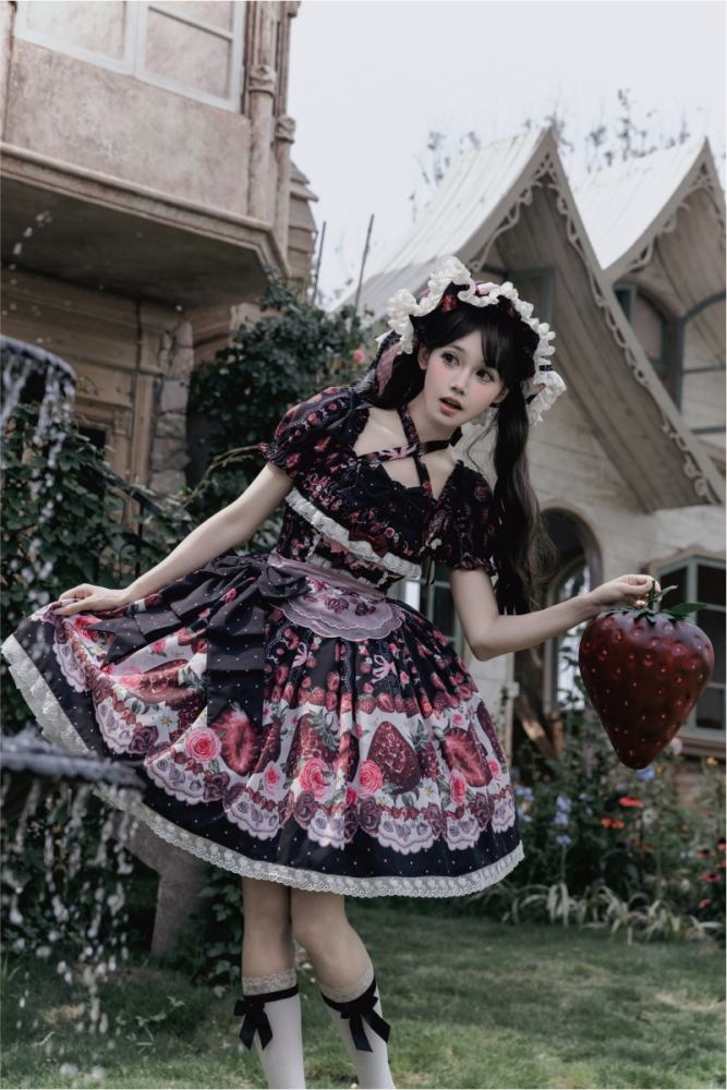 Whispering Isle ~Rotten Berry Fairy Tale~ Gothic Lolita Cotton OP JSK and Blouse