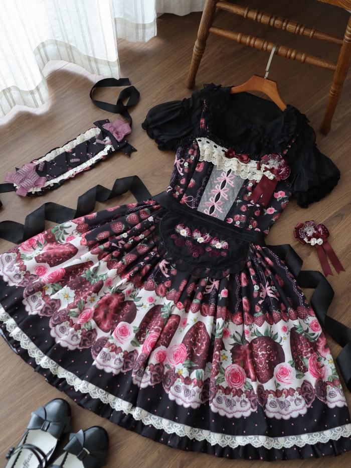 Whispering Isle ~Rotten Berry Fairy Tale~ Gothic Lolita Cotton OP JSK and Blouse