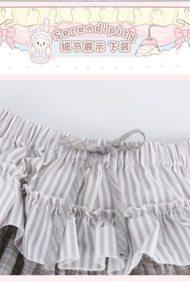 Serendipity ~Grey Kitty~ Retro Girly Stripes Blouse and Skirt