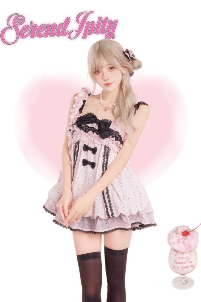 Serendipity Polka Dot Retro Girly Pink Dress and Skirt