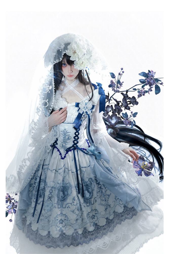 Tantuan ~Linglong Porcelain~ Print Gothic Lolita Corset JSK and Blouse