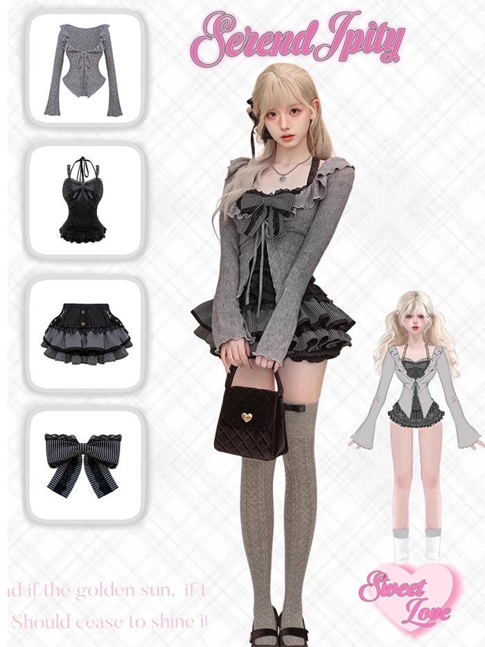 Serendipity ~Twilight Ballad~ Retro Girly Top Cardigan and Skirt