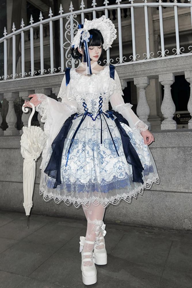 Tantuan ~Linglong Porcelain~ Print Gothic Lolita Corset JSK and Blouse
