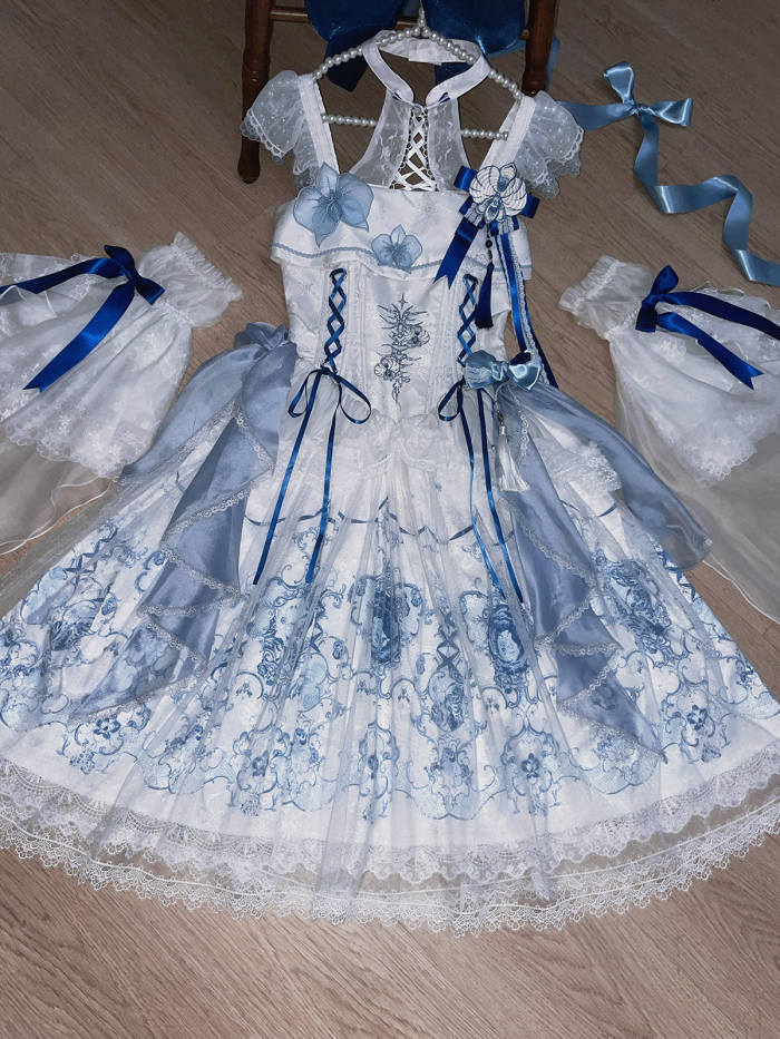 Tantuan ~Linglong Porcelain~ Print Lolita JSK and Extended Sleeves