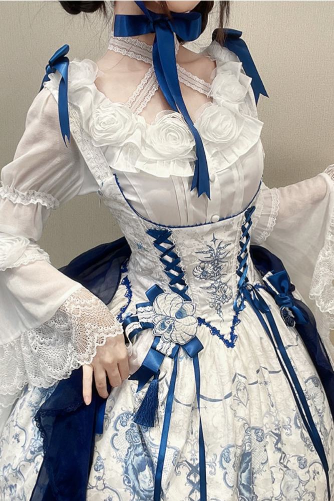 Tantuan ~Linglong Porcelain~ Print Gothic Lolita Corset JSK and Blouse