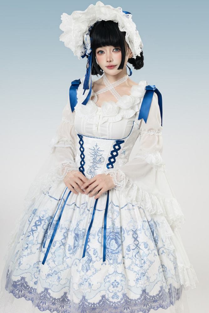 Tantuan ~Linglong Porcelain~ Print Gothic Lolita Corset JSK and Blouse