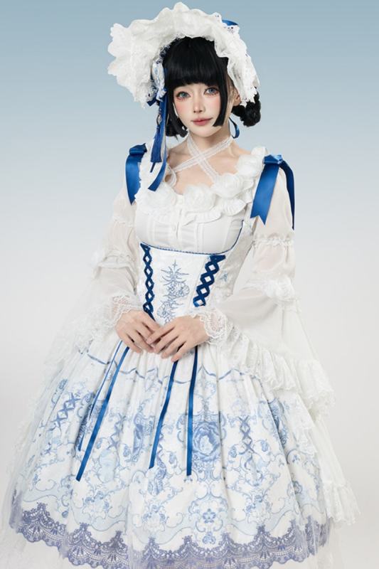 Tantuan ~Linglong Porcelain~ Print Gothic Lolita Corset JSK and Blouse