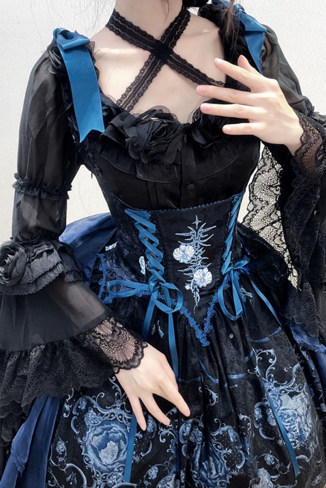 Tantuan ~Linglong Porcelain~ Print Gothic Lolita Corset JSK and Blouse