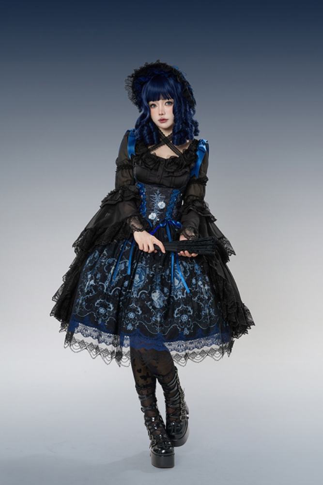 Tantuan ~Linglong Porcelain~ Print Gothic Lolita Corset JSK and Blouse