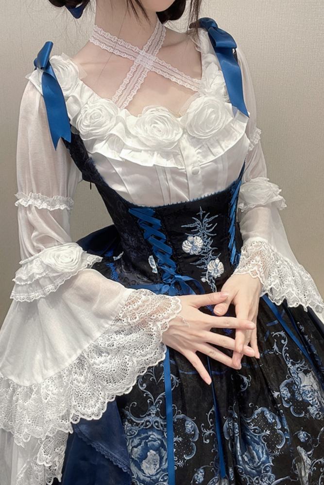 Tantuan ~Linglong Porcelain~ Print Gothic Lolita Corset JSK and Blouse
