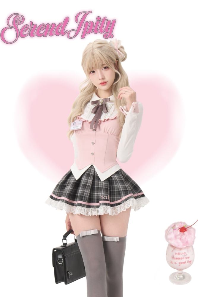 Serendipity ~Sakura Academy~ Retro Girly Blouse and Plaid Skirt