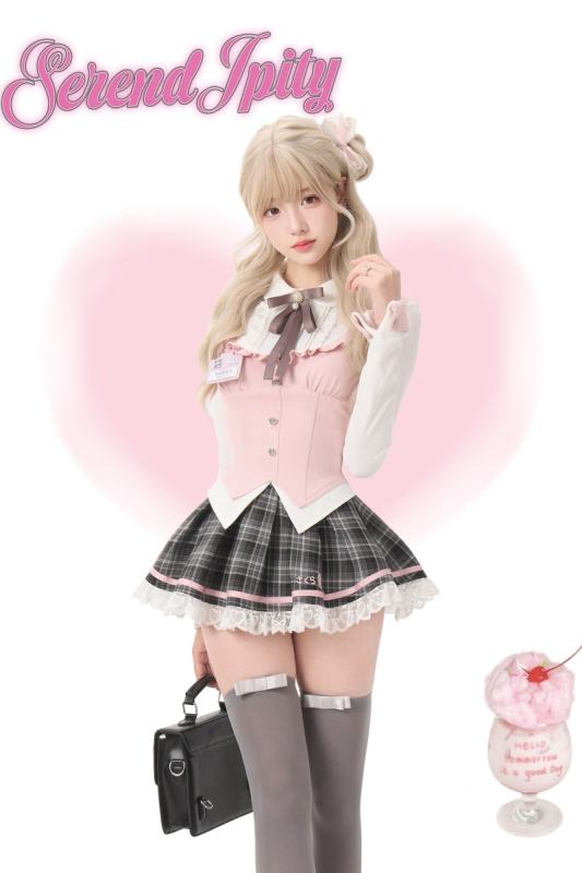 Serendipity ~Sakura Academy~ Retro Girly Blouse and Plaid Skirt